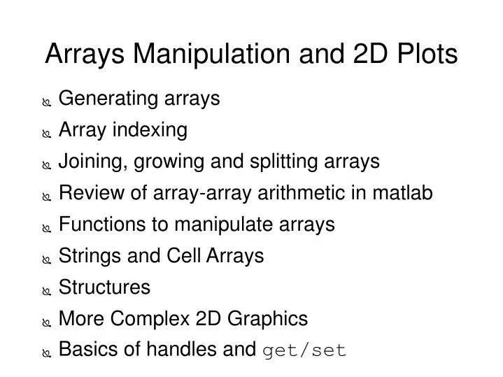 arrays manipulation and 2d plots