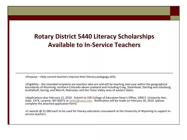 rotary district 5440 literacy scholarships available to in service teachers