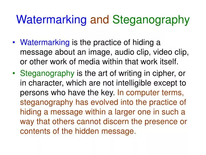 watermarking and steganography