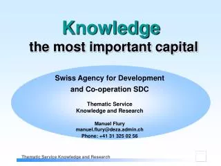 Swiss Agency for Development and Co-operation SDC Thematic Service Knowledge and Research