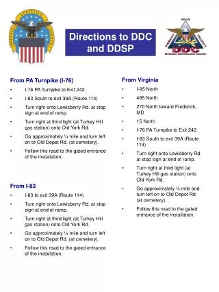 Directions to DDC and DDSP