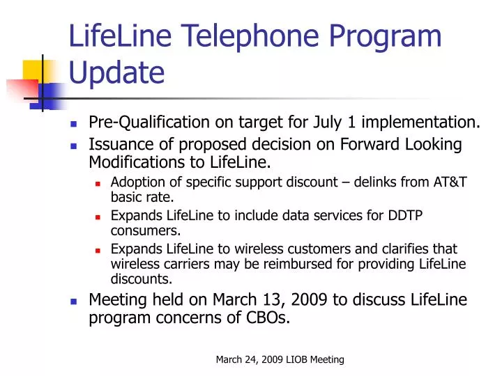 lifeline telephone program update