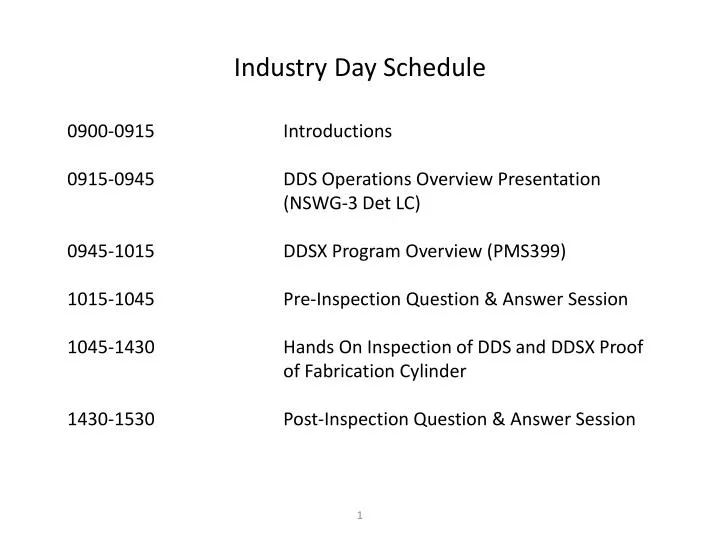 industry day schedule