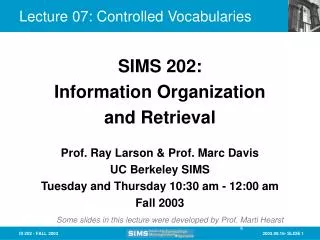 Lecture 07: Controlled Vocabularies