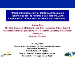 Invited Talk The Vice Chancellor of Research and Chief Information Officer Summit