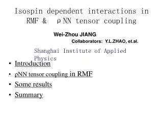 Isospin dependent interactions in RMF &amp; ? NN tensor coupling
