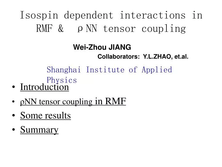 isospin dependent interactions in rmf nn tensor coupling