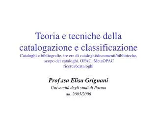 prof ssa elisa grignani universit degli studi di parma aa 2005 2006
