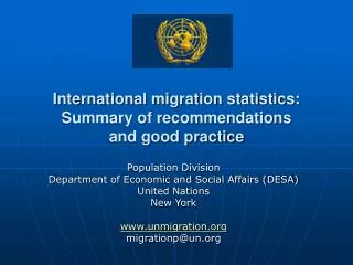 International migration statistics: Summary of recommendations and good practice