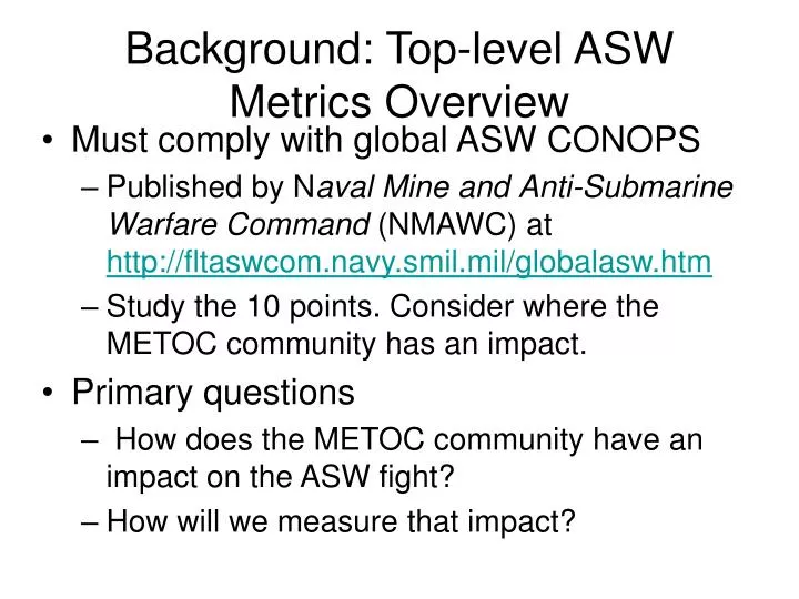 background top level asw metrics overview