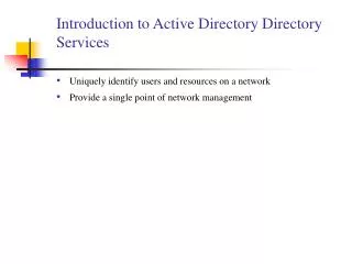 Introduction to Active Directory Directory Services