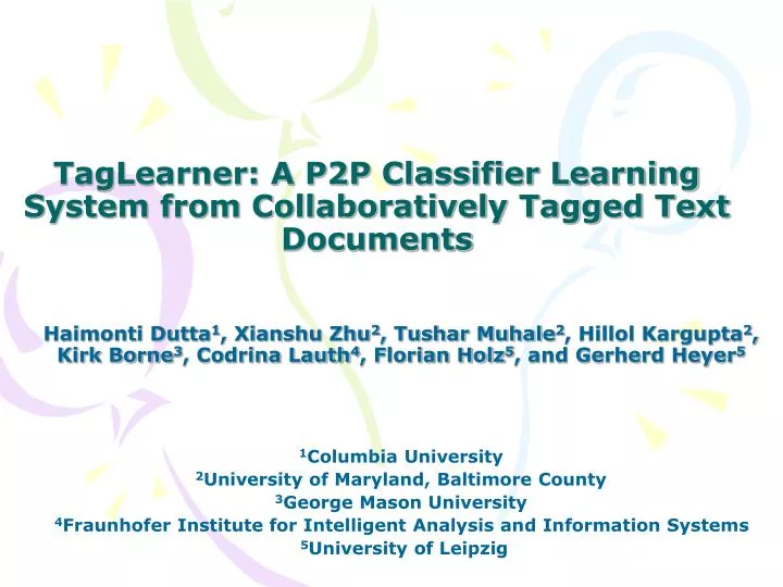 taglearner a p2p classifier learning system from collaboratively tagged text documents