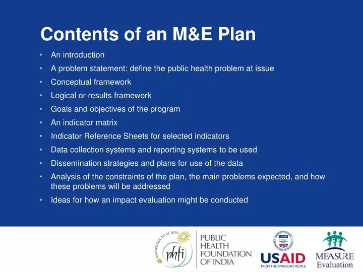 contents of an m e plan