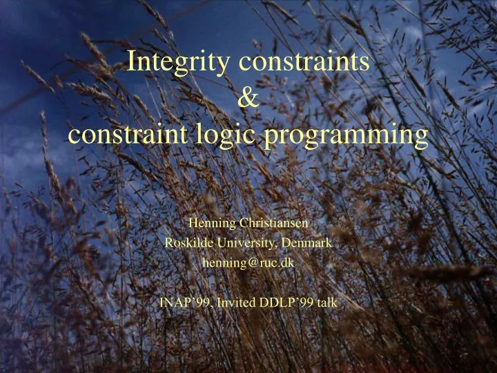 integrity constraints constraint logic programming