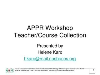 APPR Workshop Teacher/Course Collection