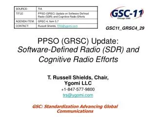 ppso grsc update software defined radio sdr and cognitive radio efforts