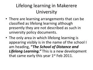 Lifelong learning in Makerere University