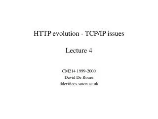 HTTP evolution - TCP/IP issues Lecture 4