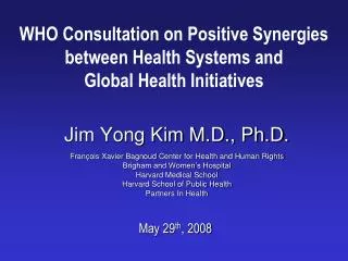 WHO Consultation on Positive Synergies between Health Systems and Global Health Initiatives