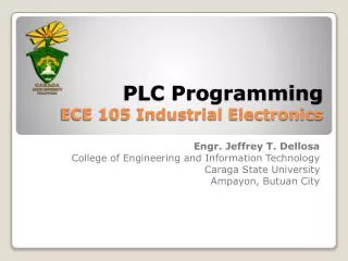 PLC Programming ECE 105 Industrial Electronics