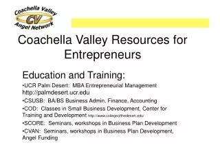 Coachella Valley Resources for Entrepreneurs