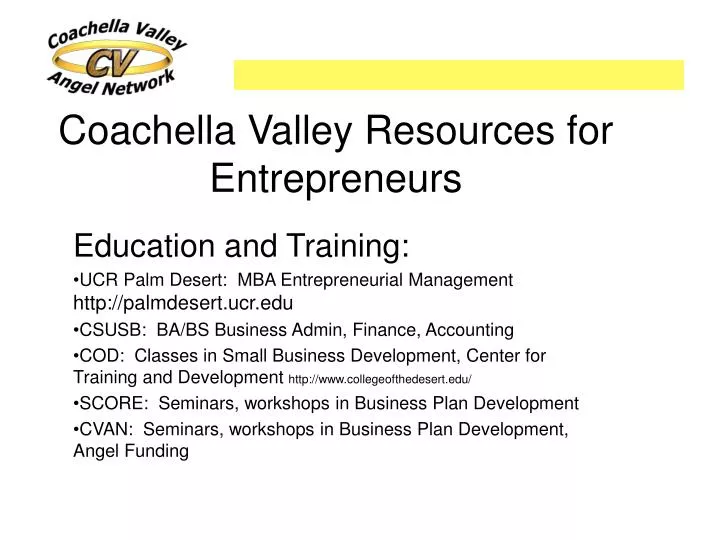 coachella valley resources for entrepreneurs