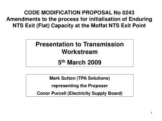 Presentation to Transmission Workstream 5 th March 2009