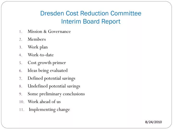 dresden cost reduction committee interim board report