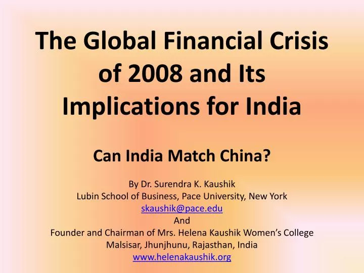 the global financial crisis of 2008 and its implications for india