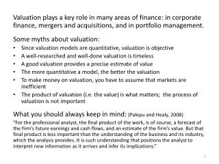 Approaches to valuation Discounted cash flow (DCF) valuation