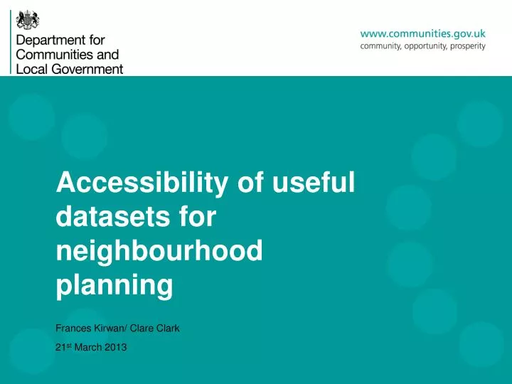 accessibility of useful datasets for neighbourhood planning