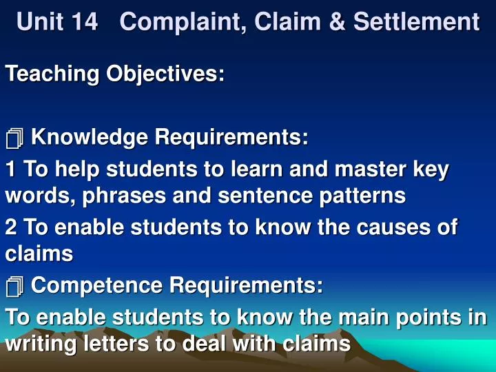 unit 14 complaint claim settlement