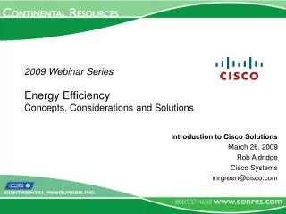 2009 Webinar Series Energy Efficiency Concepts, Considerations and Solutions