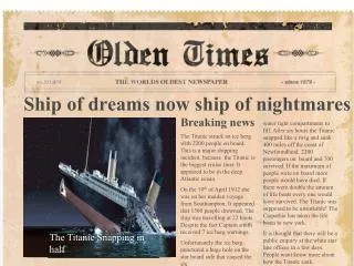 Ship of dreams now ship of nightmares