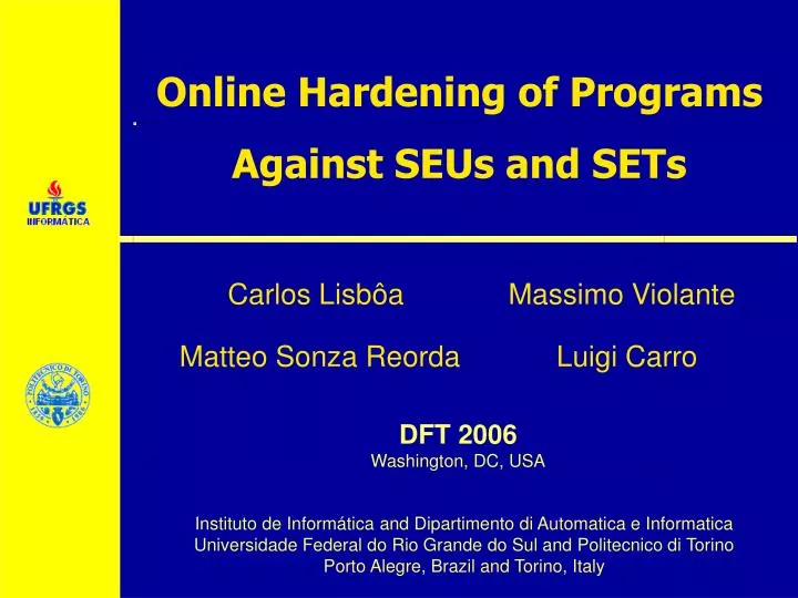 online hardening of programs against seus and sets