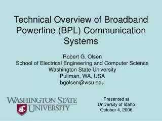 Technical Overview of Broadband Powerline (BPL) Communication Systems