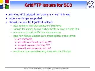 GridFTP issues for SC3