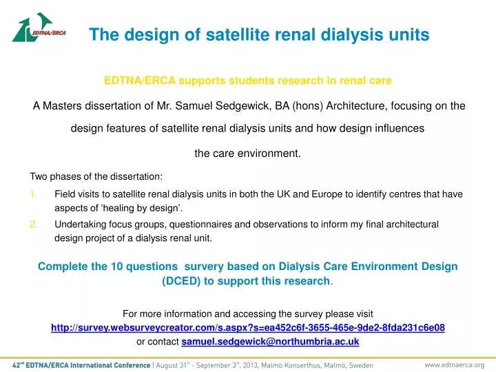 the design of satellite renal dialysis units
