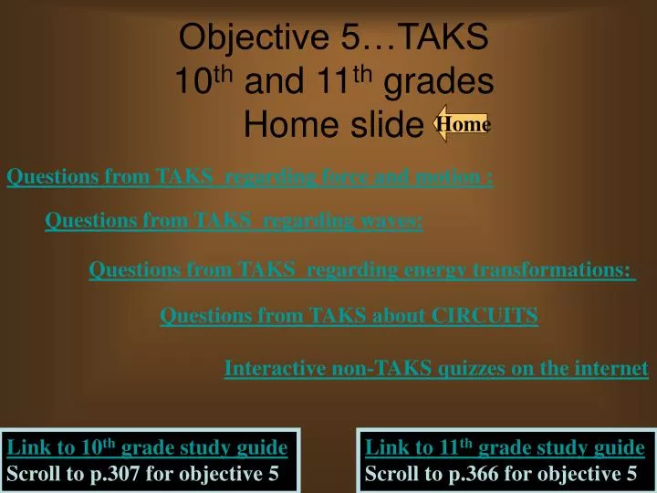 objective 5 taks 10 th and 11 th grades home slide