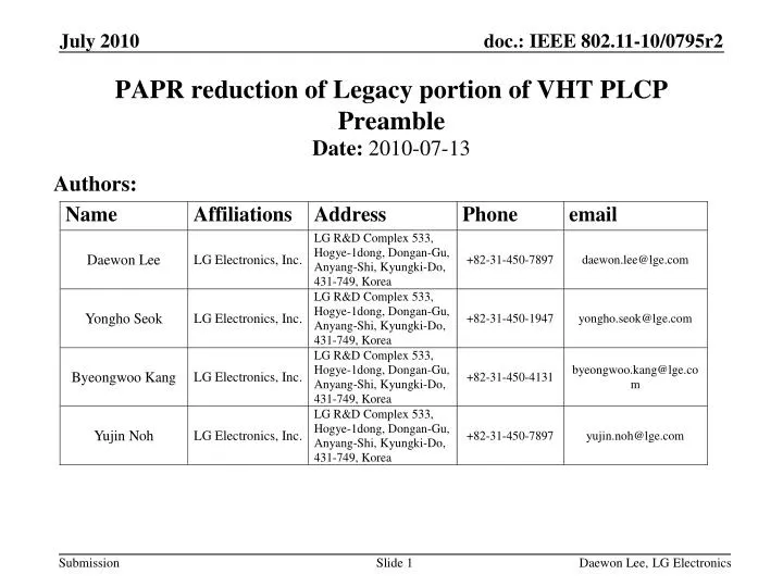 papr reduction of legacy portion of vht plcp preamble