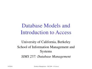 Database Models and Introduction to Access