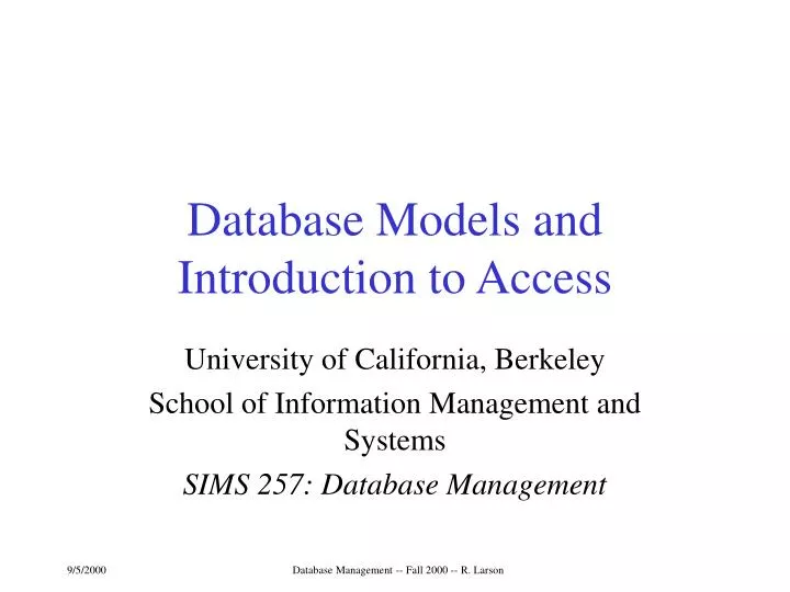 database models and introduction to access