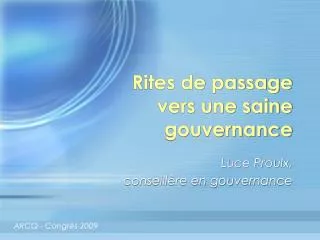 rites de passage vers une saine gouvernance