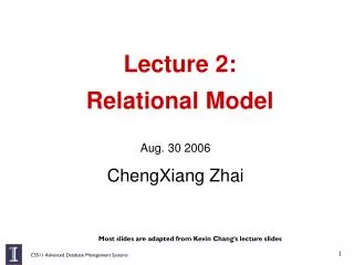 Lecture 2: Relational Model