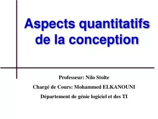 aspects quantitatifs de la conception