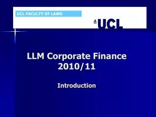 LLM Corporate Finance 2010/11 Introduction