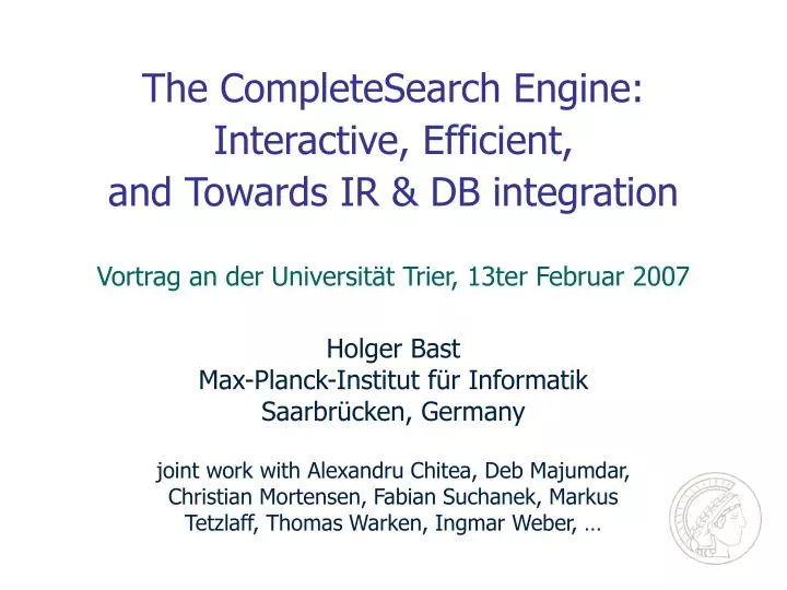 the completesearch engine interactive efficient and towards ir db integration