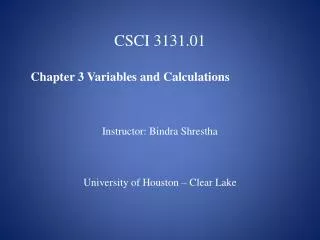 CSCI 3131.01 Chapter 3 Variables and Calculations Instructor: Bindra Shrestha
