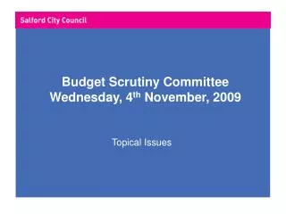 Budget Scrutiny Committee Wednesday, 4 th November, 2009