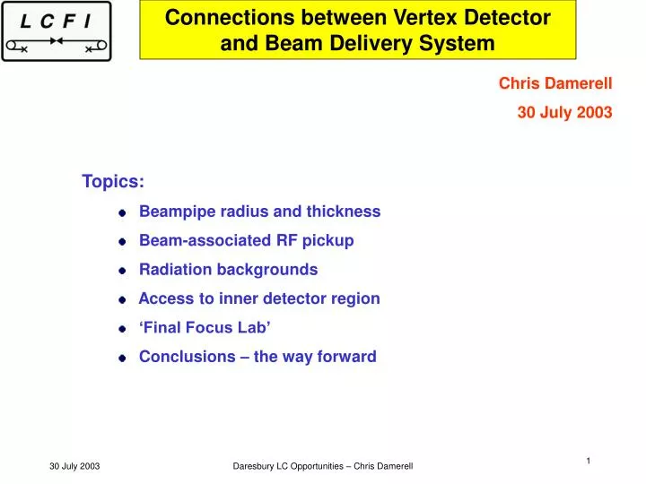 connections between vertex detector and beam delivery system